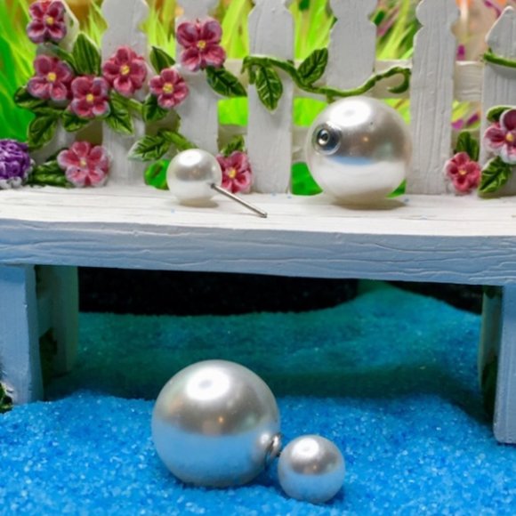 Pearl White Candy Double Stud Earrings - Picture 2 of 3